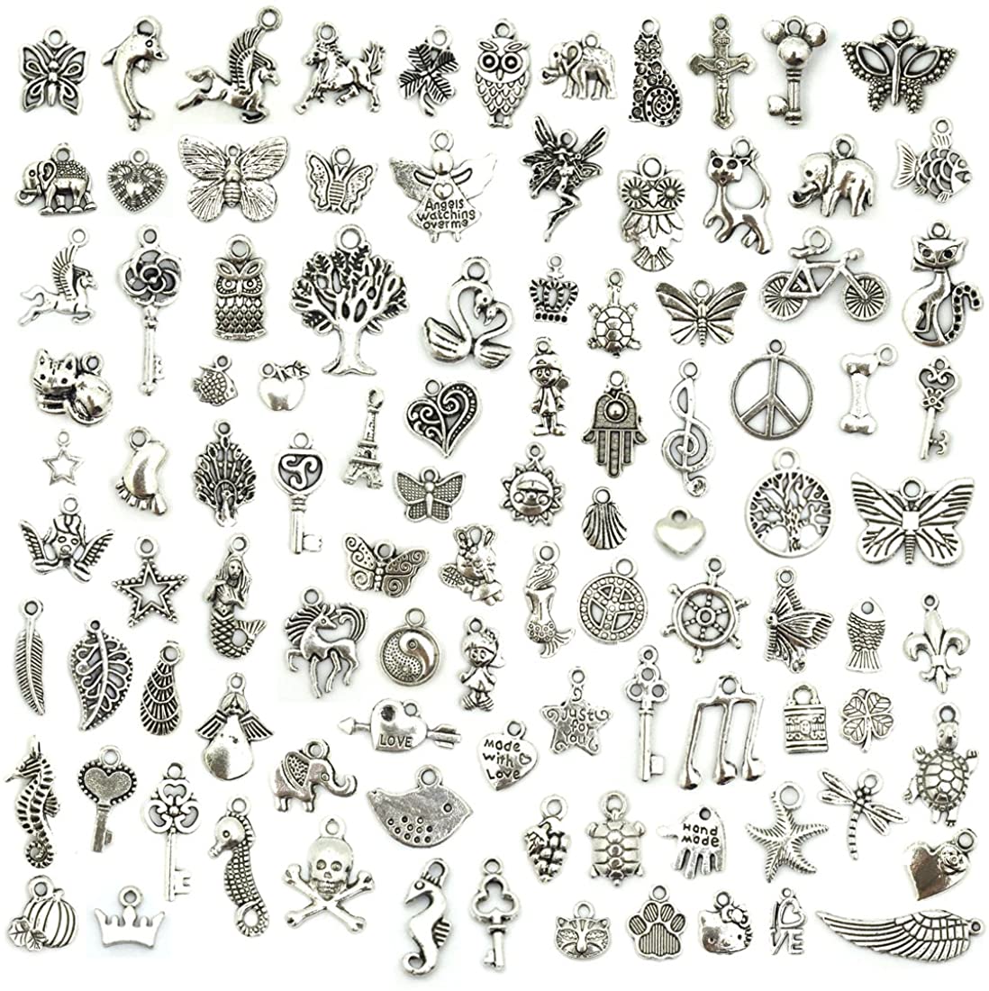 Wholesale Bulk Lots Jewelry Making Silver Charms Mixed Smooth Tibetan Silver Metal Charms Pendants DIY for Necklace Bracelet Jewelry Making and